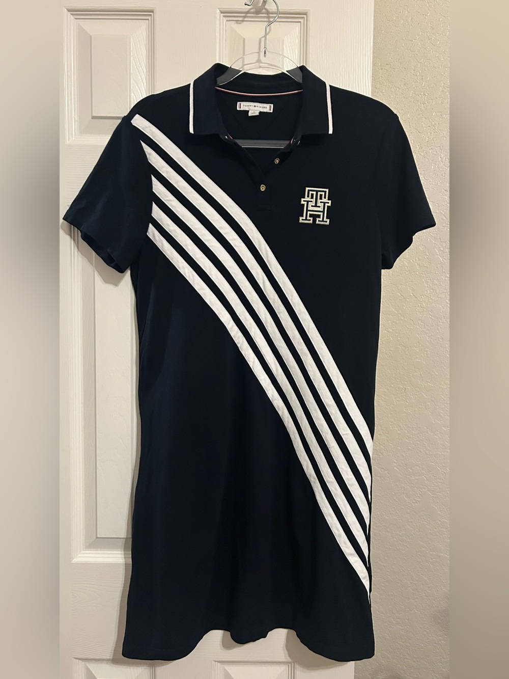 Tommy Hilfiger Navy Polo Dress with White Diagonal Stripes